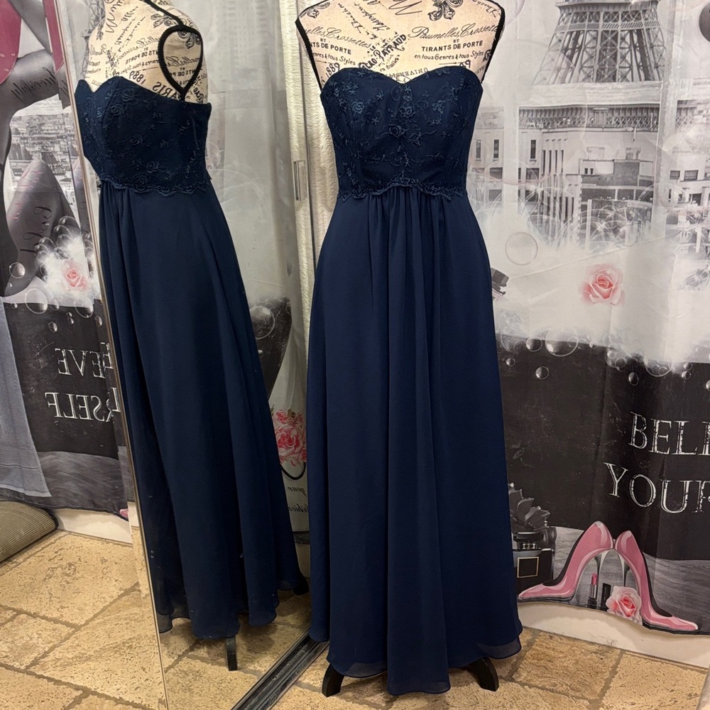 Azazie Elegant Navy Blue Strapless Dress